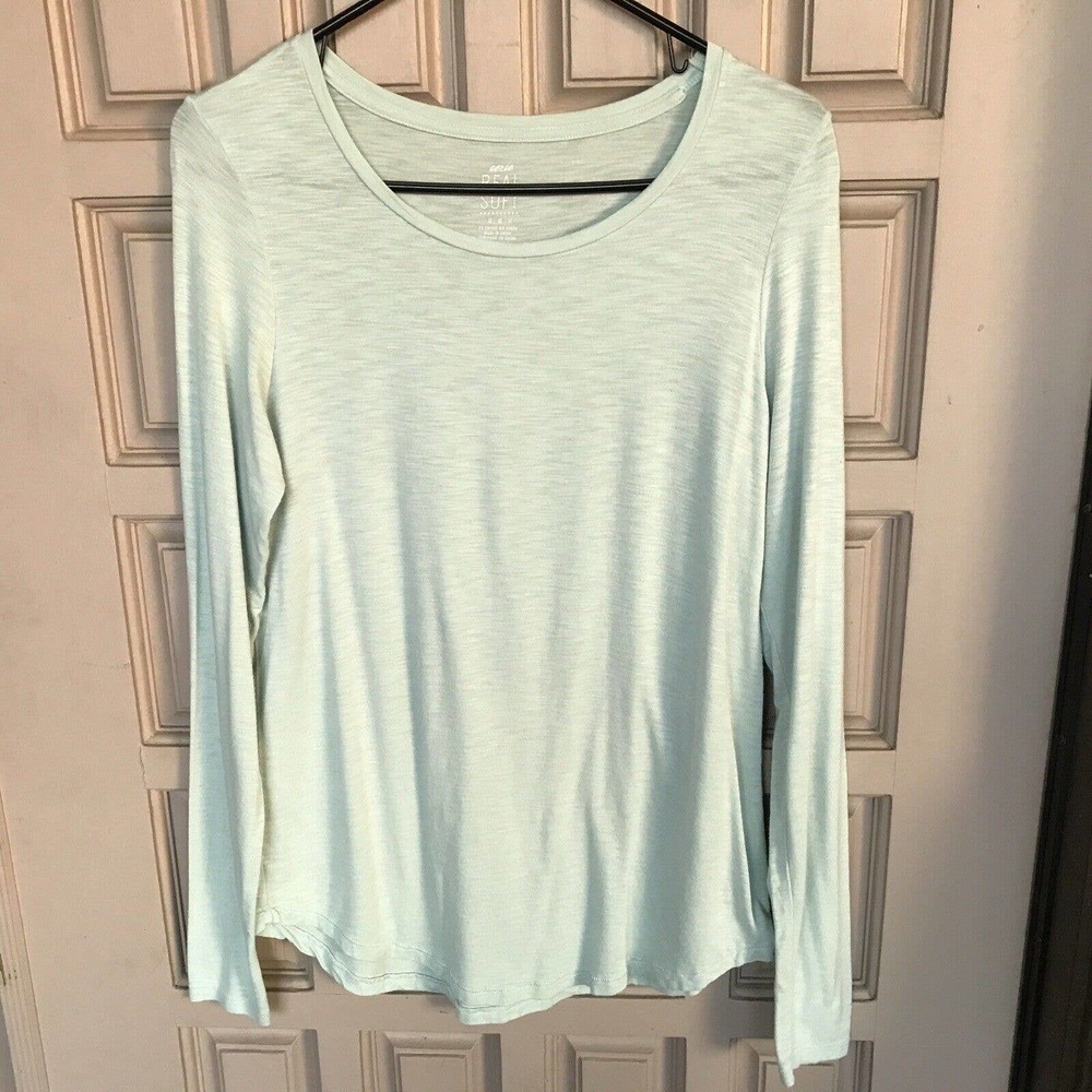 Real Soft Tee Long Sleeve SzM Pale Green Lt Weight Layering Pre-Owned